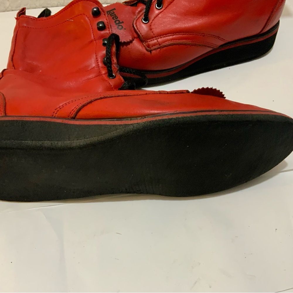 Laredo Women’s Red Western Roper Cowboy Boots Size 7 Soft Sole Lace Up - Picture 9 of 13